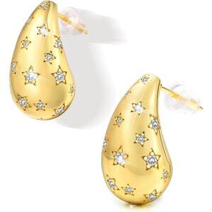 Gold Drop Earrings for Women Teardrop Stud Lightweight Crystal Fashion Jewelry